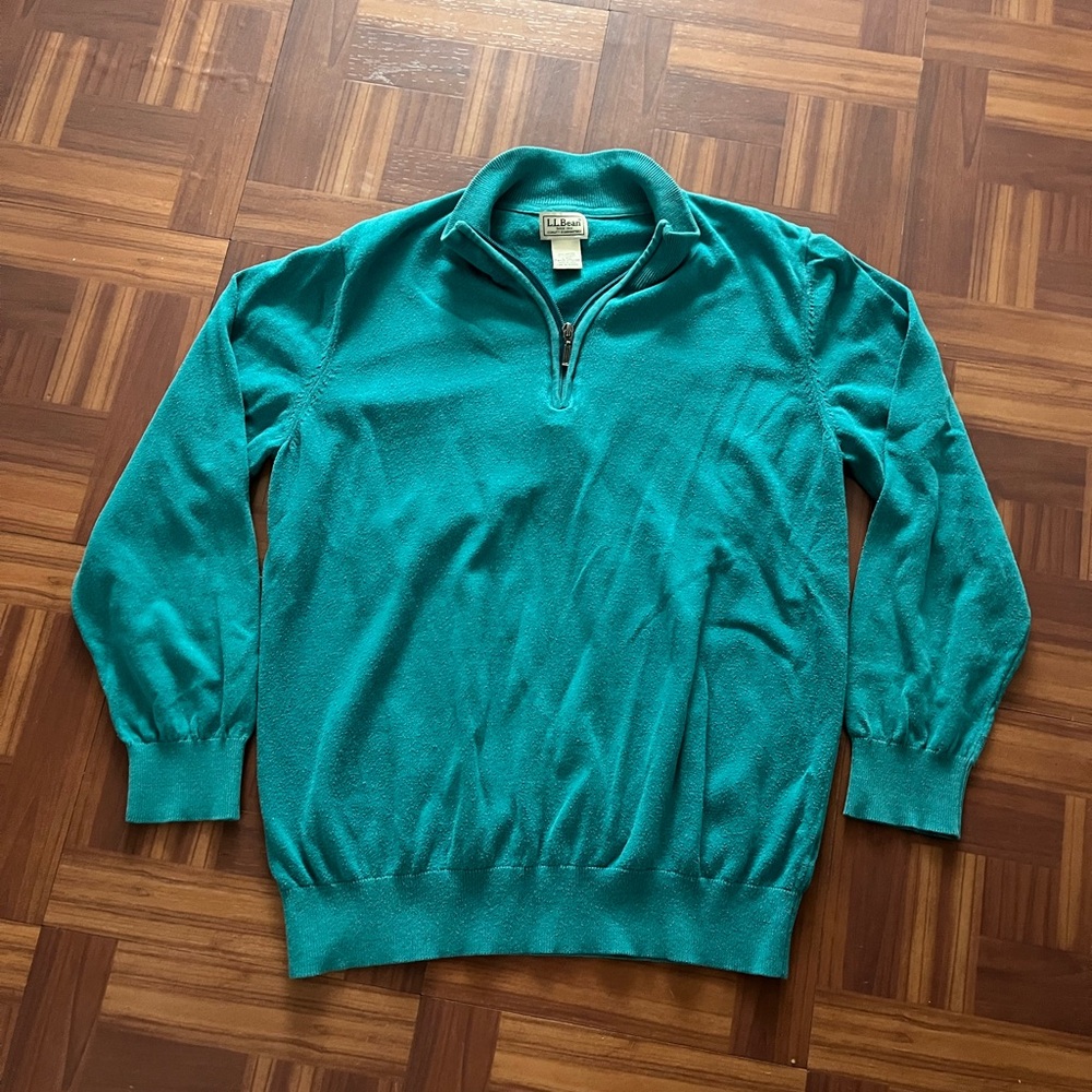 L.L. Bean quarter zip Teal green vintage 1/4 zip sweater #preppy L